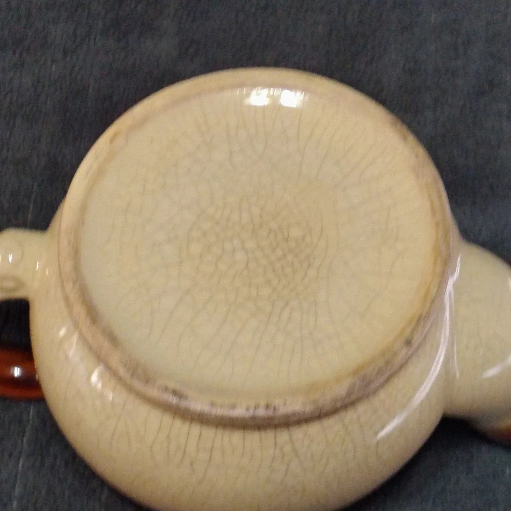 Vintage Tri-Color Glazed Stoneware Ceramic Teapot Brown Tan Rustic Farmhouse‎